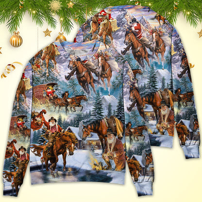 Christmas Santa Claus Riding Horse Snow Mountain Art Style Ugly Christmas Sweater, Christmas Gift, Gift Christmas 2024