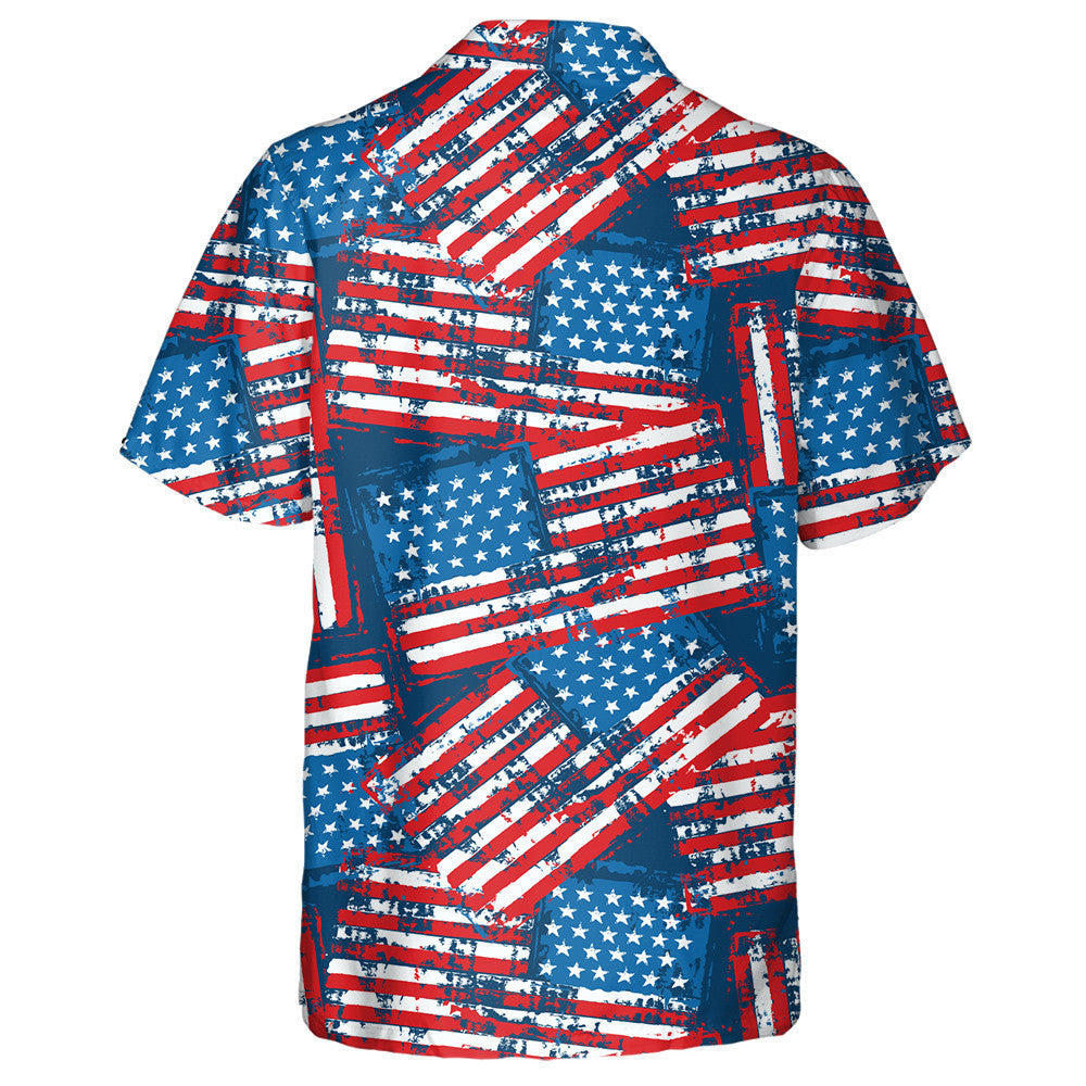 Retro Painted American Flags Navy Background Pattern Hawaiian Shirt, Hawaiian Shirt Gift, Christmas Gift