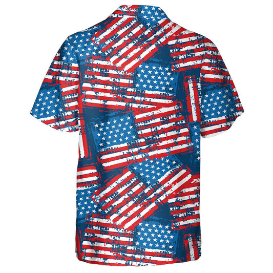 Retro Painted American Flags Navy Background Pattern Hawaiian Shirt, Hawaiian Shirt Gift, Christmas Gift