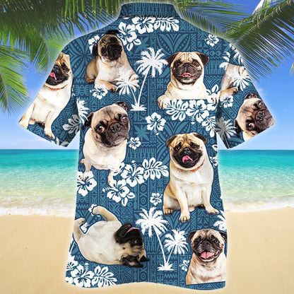 Lovers Madraí Pug Tarraingteach Patrún Gorm Treibhe Léine Haváís, Bronntanas Léine Haváís, Bronntanas Nollag