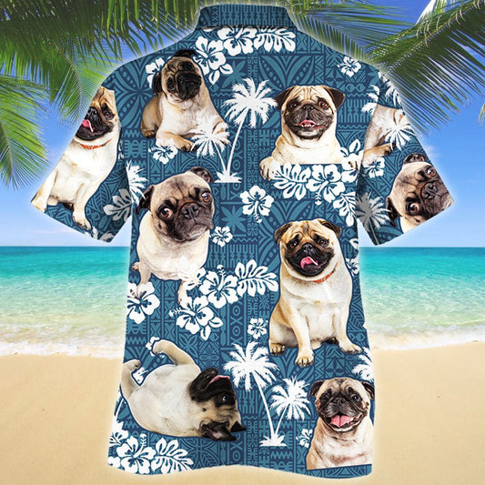 Lovers Madraí Pug Tarraingteach Patrún Gorm Treibhe Léine Haváís, Bronntanas Léine Haváís, Bronntanas Nollag