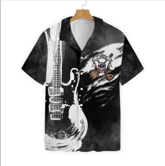 Black And White Electric Guitar Free Hawaiian Shirt, Hawaiian For Gift