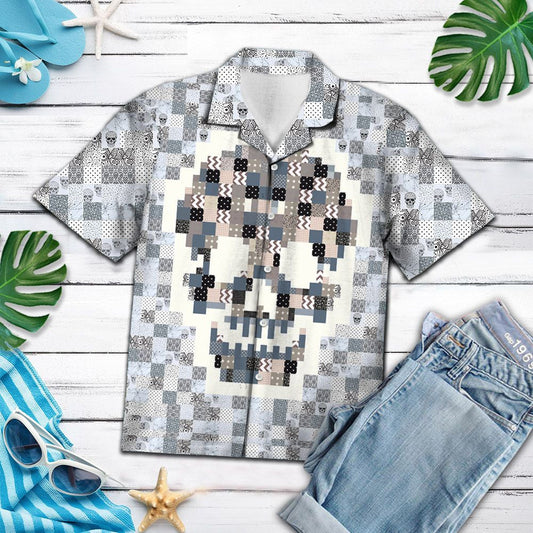 Hawaiian Shirt Digital Geometric Art Skull Shaped, Hawaiian For Gift