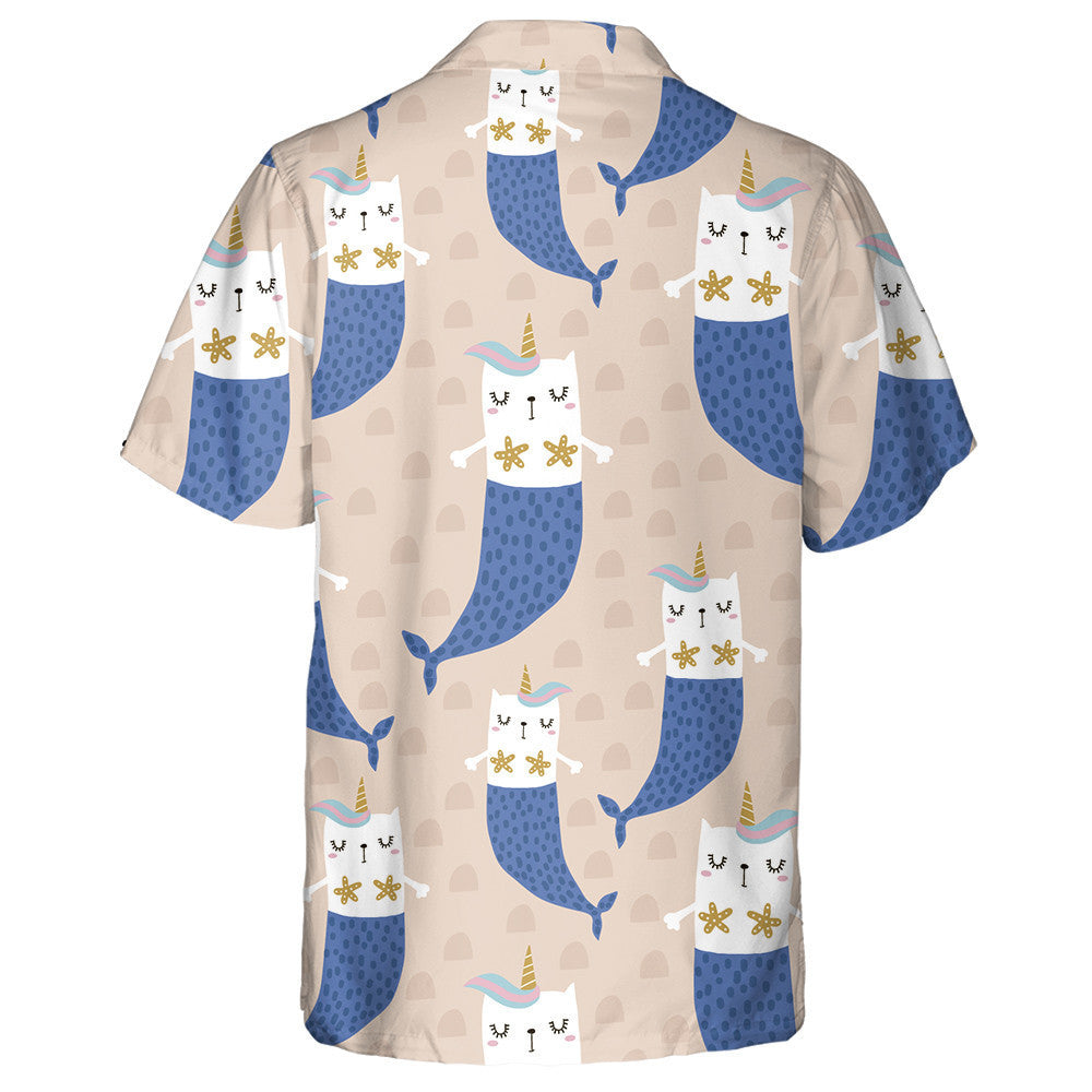 Maighdean mhara draíochta cat le adharca ar léine bándearg Haváís, bronntanas Léine Haváís, bronntanas Nollag