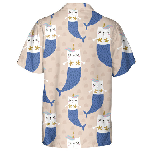 Maighdean mhara draíochta cat le adharca ar léine bándearg Haváís, bronntanas Léine Haváís, bronntanas Nollag