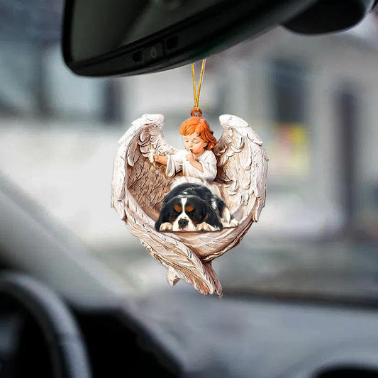 Sleeping Cavalier King Charles Spaniel Protected By Angel Car Hanging Ornament,Christmas Gift,Christmas Decoration