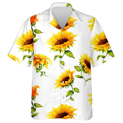 Bright Sunflowers On White Background Pattern Hawaiian Shirt, Hawaiian For Gift