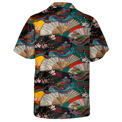 Vintage Dragon Japan Fan And Sakura Flowers Hawaiian Shirt, Hawaiian Shirt Gift, Christmas Gift