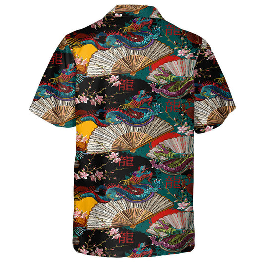 Vintage Dragon Japan Fan And Sakura Flowers Hawaiian Shirt, Hawaiian Shirt Gift, Christmas Gift