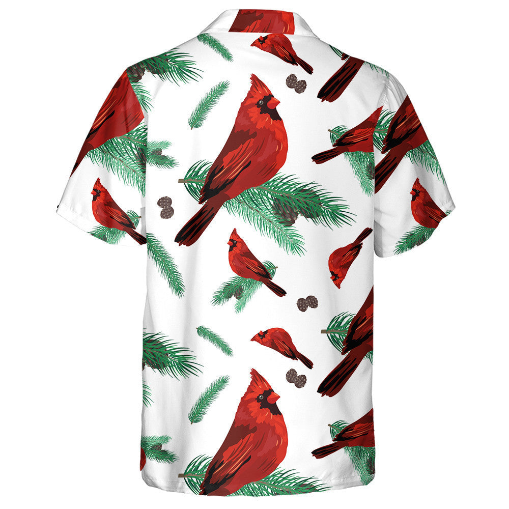Red Cardinal Bird And Fir Tree Branch Hawaiian Shirt, Hawaiian Shirt Gift, Christmas Gift