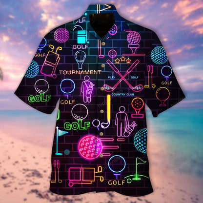 Golf Equipment Neon In Black Hawaiian Shirt,Hawaiian Shirt Gift, Christmas Gift