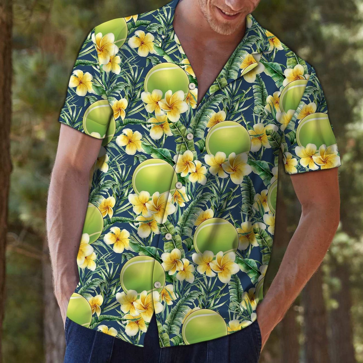 Vivid Themed Of Tennis Frangipani Hibiscus Flower Hawaiian Shirt, Hawaiian Shirt Gift, Christmas Gift