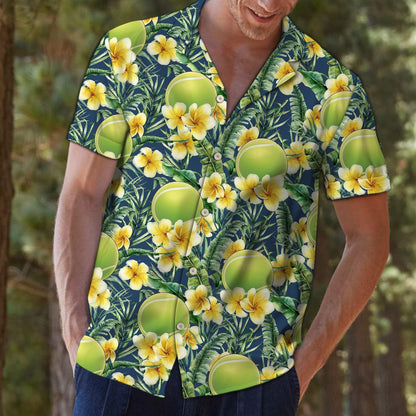 Vivid Themed Of Tennis Frangipani Hibiscus Flower Hawaiian Shirt, Hawaiian Shirt Gift, Christmas Gift