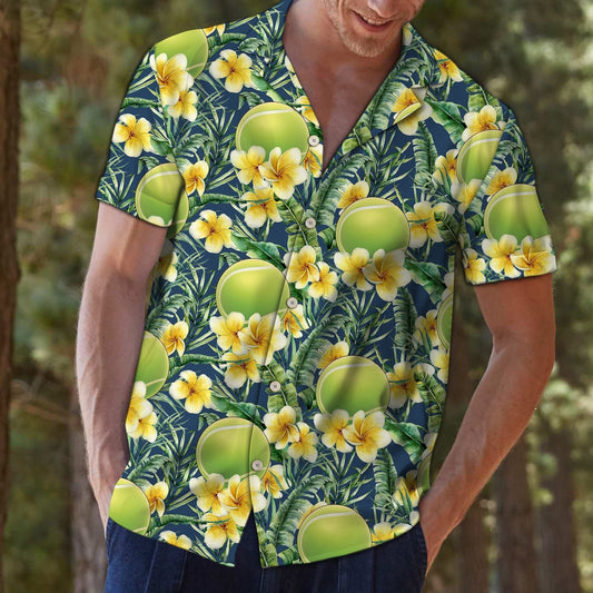 Vivid Themed Of Tennis Frangipani Hibiscus Flower Hawaiian Shirt, Hawaiian Shirt Gift, Christmas Gift