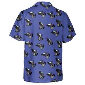 Cute Cartoon Black Wolf On Purple Hawaiian Shirt,Hawaiian Shirt Gift, Christmas Gift