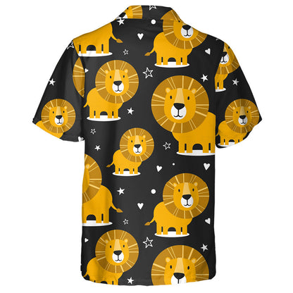 Lions Hearts And Stars On Black background Hawaiian Shirt, Hawaiian Shirt Gift, Christmas Gift