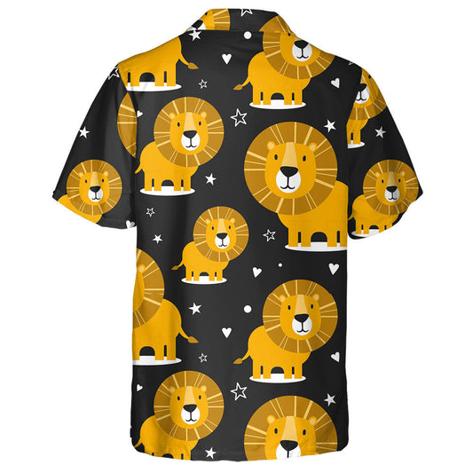 Lions Hearts And Stars On Black background Hawaiian Shirt, Hawaiian Shirt Gift, Christmas Gift