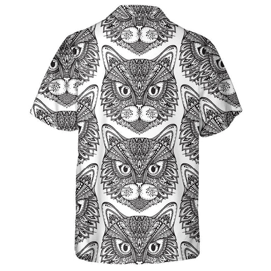 Doodle Ornáideach Tarraingthe de Láimh Aghaidheanna Cat Monacrómach Léine Haváí, Bronntanas Léine Haváíais, Bronntanas Nollag