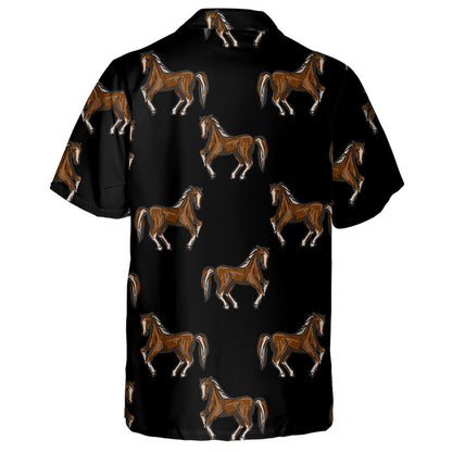 Brown Horses In Landscape On Black Hawaiian Shirt, Hawaiian For Gift