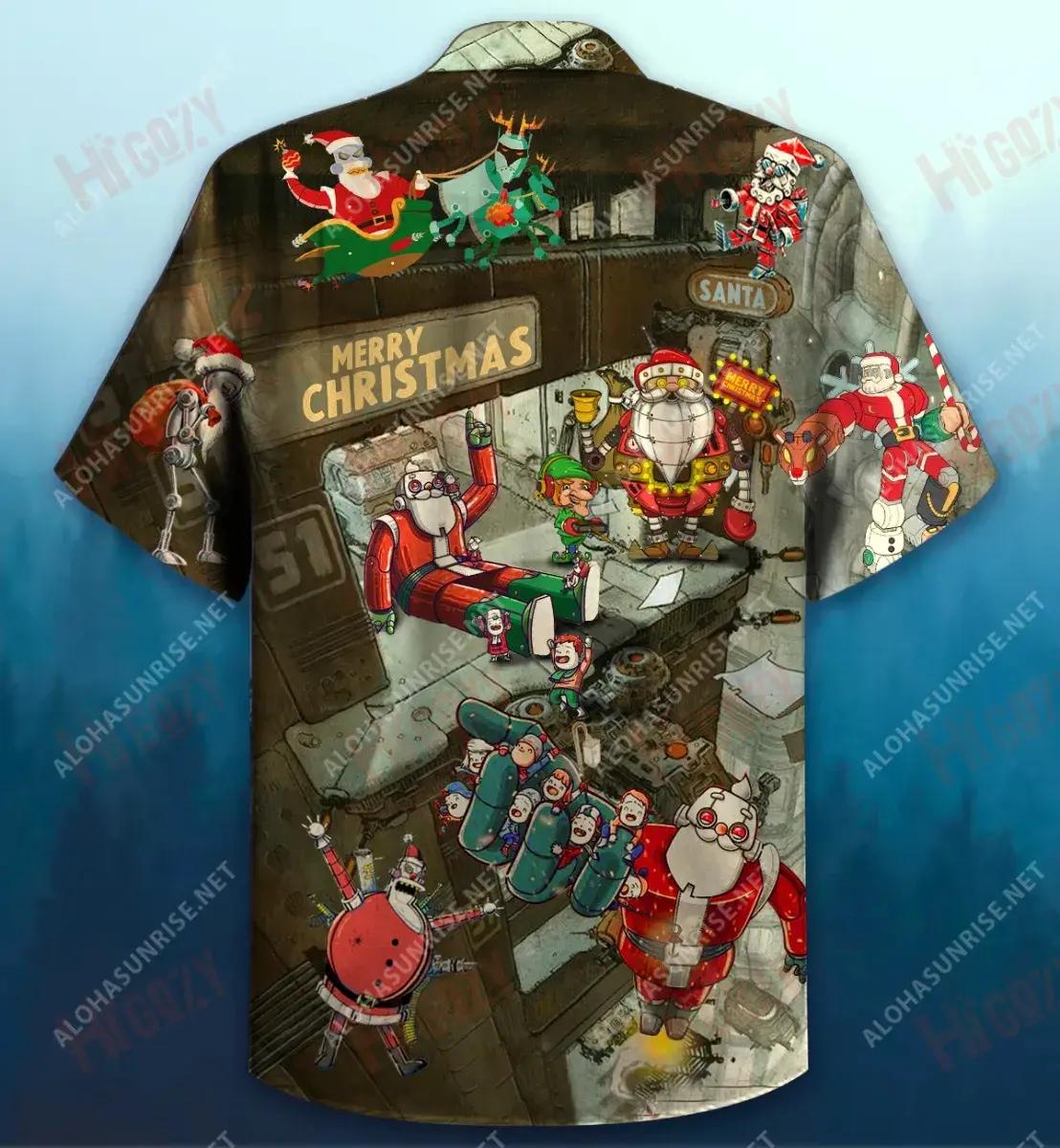 Robot Santa Shona Nollag Gearr Léine Haváís Muinchille Gearr Samhraidh Léinte Crazy Haváís Patrún Léine Haváíais, Bronntanas Léine Haváís, Bronntanas Nollag