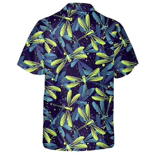 Neon Bright Flying Dragonfly On Dark Hawaiian Shirt, Hawaiian Shirt Gift, Christmas Gift