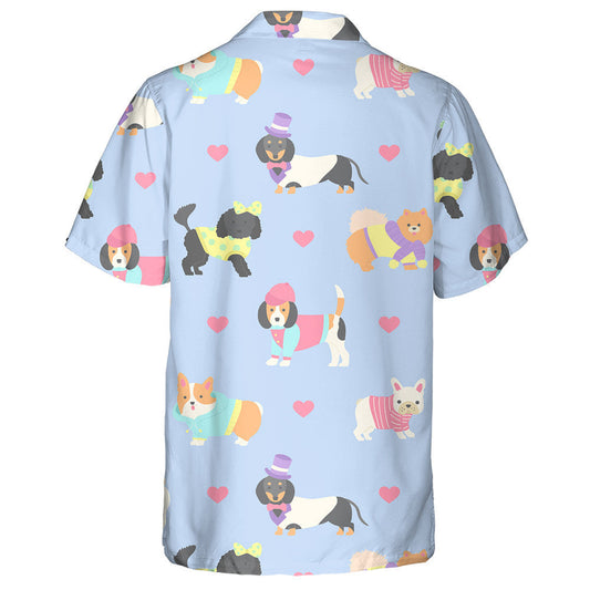 Cute Dogs Wearing Clothes On Blue Hawaiian Shirt,Hawaiian Shirt Gift, Christmas Gift