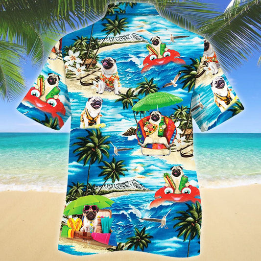 Lovers Madraí Greannmhar Pug Patrún Vibe Trá Léine Haváís, Bronntanas Léine Haváís, Bronntanas Nollag