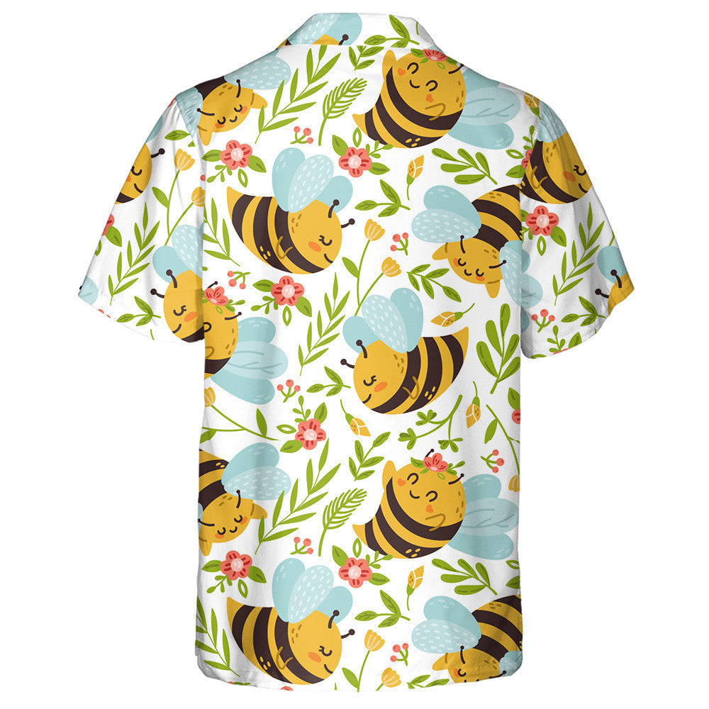Cute Bees Cartoon Insects And Summer Flowers Hawaiian Shirt, Hawaiian Shirt Gift, Christmas Gift