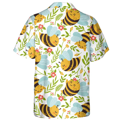 Cute Bees Cartoon Insects And Summer Flowers Hawaiian Shirt, Hawaiian Shirt Gift, Christmas Gift