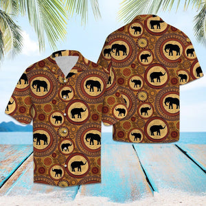 Aboriginal Black Elephant African Circle Pattern Hawaiian Shirt, Hawaiian Shirt Gift, Christmas Gift