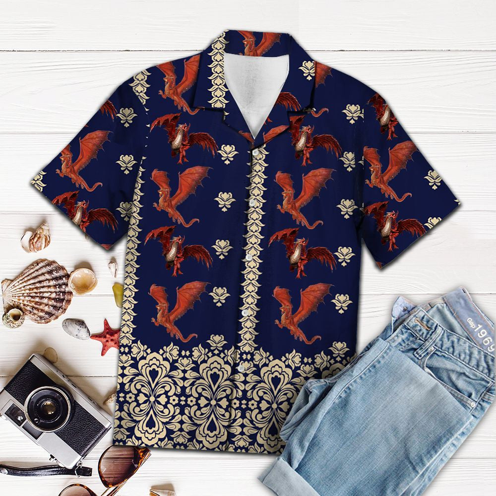 Dragon Donn Le Ealaín Shiombaileach I nDearadh Gorm Léine Haváís, Bronntanas Léine Haváíais, Bronntanas Nollag