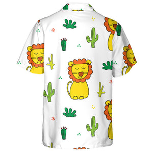 Adorable Lion With Cactus Grass And Footprint Hawaiian Shirt, Hawaiian Shirt Gift, Christmas Gift