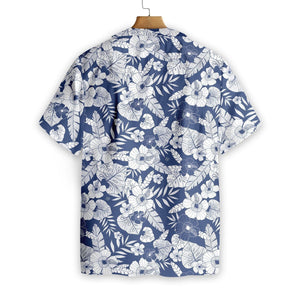 White Floral Flower On Blue Background Pattern Hawaiian Shirt, Hawaiian Shirt Gift, Christmas Gift