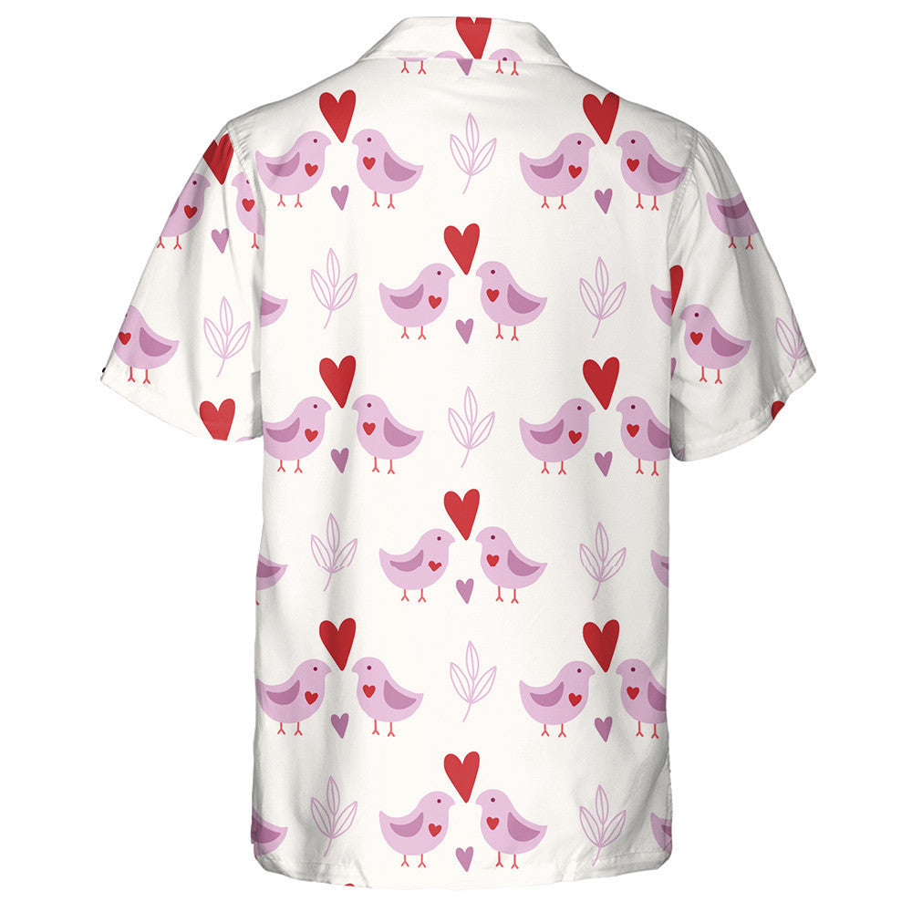 Couple Violet Birds With Leaves And Hearts Hawaiian Shirt, Hawaiian Shirt Gift, Christmas Gift