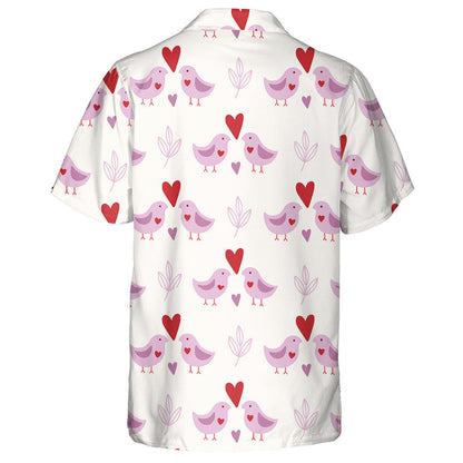 Couple Violet Birds With Leaves And Hearts Hawaiian Shirt, Hawaiian Shirt Gift, Christmas Gift