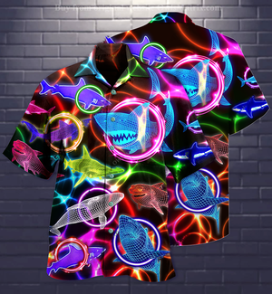 Shark Loves Circle Neon - Hawaiian Shirt, Hawaiian Shirt Gift, Christmas Gift