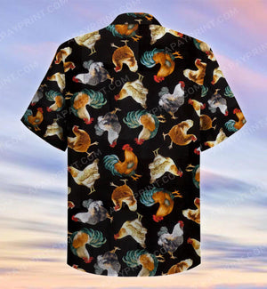 Chicken Cock On Black Background Gift For Cattle Lovers Hawaiian Shirt, Hawaiian Shirt Gift, Christmas Gift