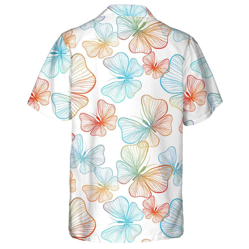 Beautiful Ombre Rainbow Butterflies With Line Hawaiian Shirt, Hawaiian For Gift