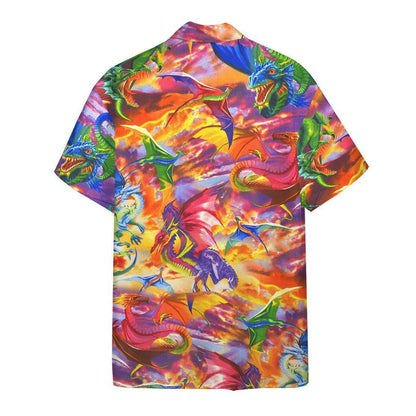 Colorful Dragon And Leaves 3D Pattern Hawaiian Shirt, Hawaiian For Gift