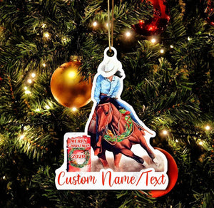 Custom Barrel Racing Girl-Black hair Personalized Ornament, Christmas Gift, Christmas Decoration