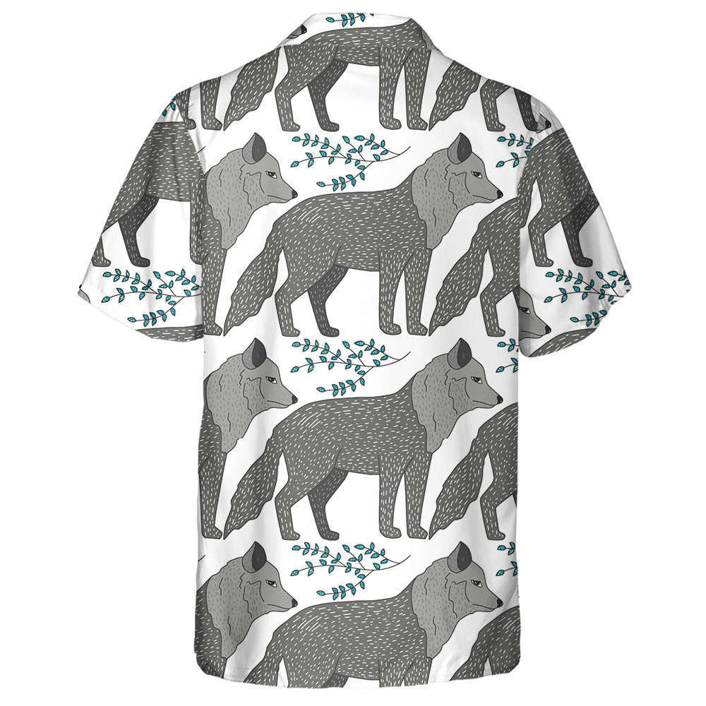 Forest With Cute Color Illustrations Wild Gray Wolf Hawaiian Shirt, Hawaiian Shirt Gift, Christmas Gift