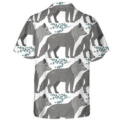 Forest With Cute Color Illustrations Wild Gray Wolf Hawaiian Shirt, Hawaiian Shirt Gift, Christmas Gift