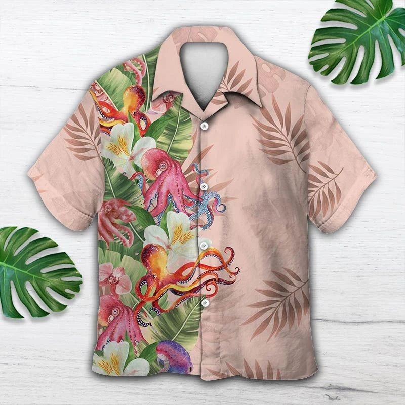 Holiday Gifts Tropical Octopus With Leaves Themed Hawaiian Shirt, Hawaiian Shirt Gift, Christmas Gift