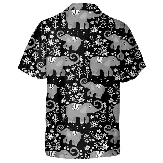 Funny Elephant And Plant On Botanical Background Hawaiian Shirt, Hawaiian Shirt Gift, Christmas Gift
