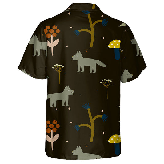 Forest Elements And Wolfs On Dark Background Hawaiian Shirt, Hawaiian Shirt Gift, Christmas Gift