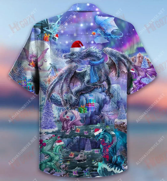 Look At Fantasy Dragon In Christmas Holiday Short Hawaiian Shirt Vacation Hawaiian T Shirts Best Hawaiian Shirts Crazy Shirts Hawaii, Hawaiian Shirt Gift, Christmas Gift