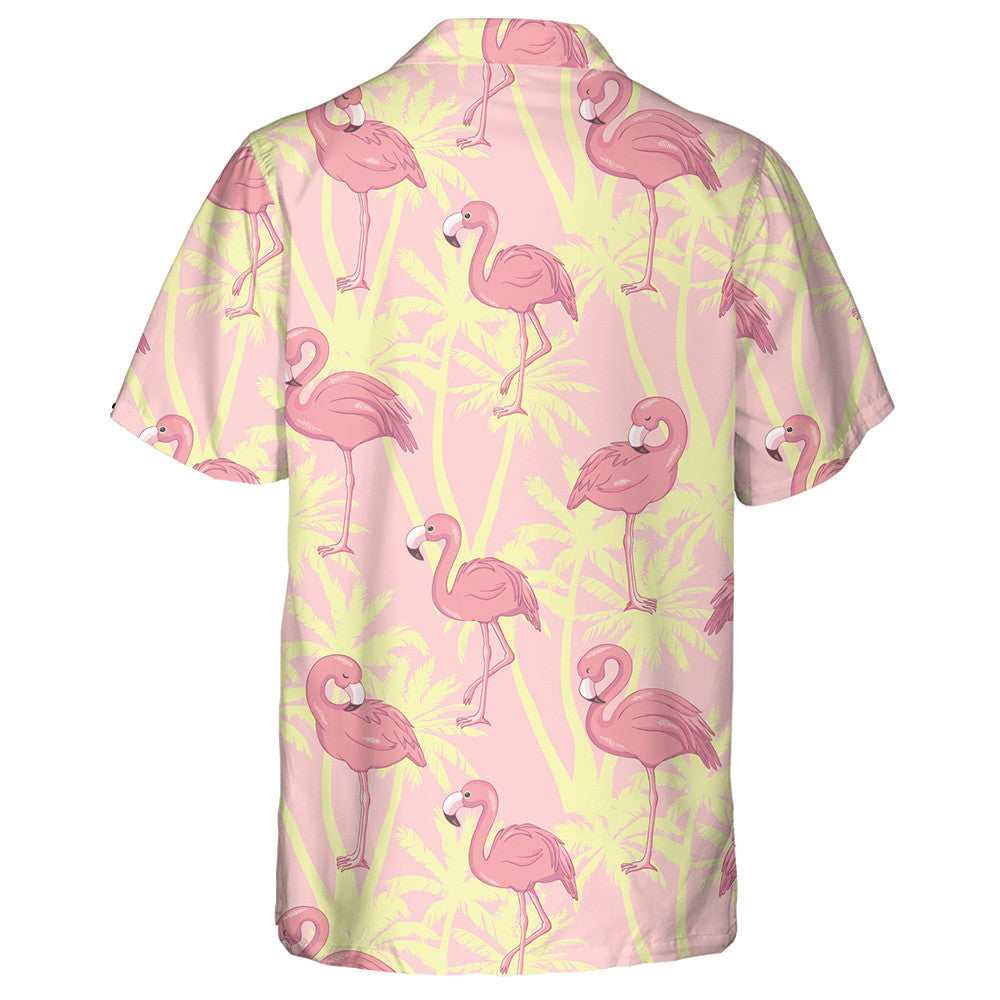 Flamingo Are Prinking On Yellow Tropical Tree Hawaiian Shirt, Hawaiian Shirt Gift, Christmas Gift