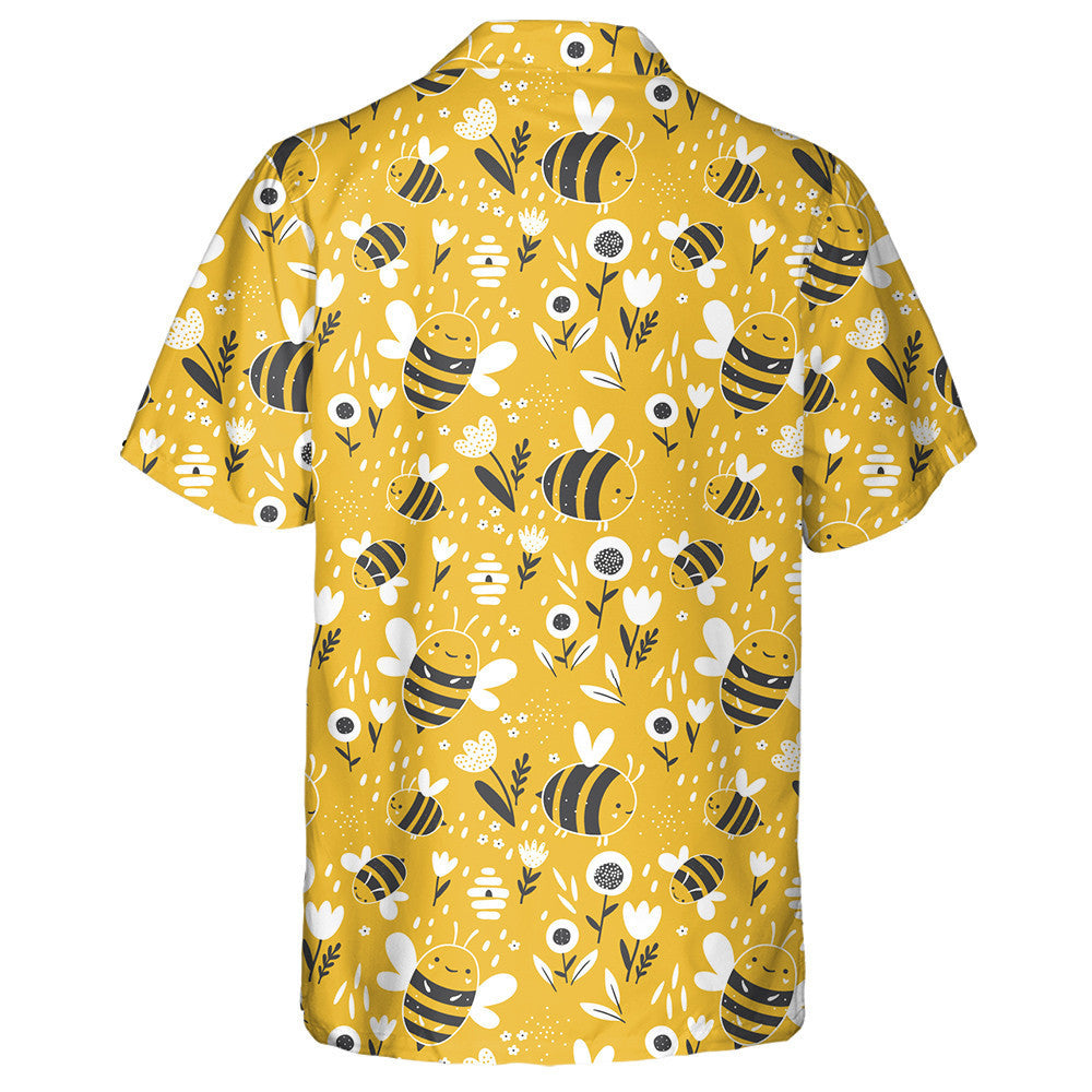 Lovely Little Bee On Yellow Background Hawaiian Shirt,Hawaiian Shirt Gift, Christmas Gift