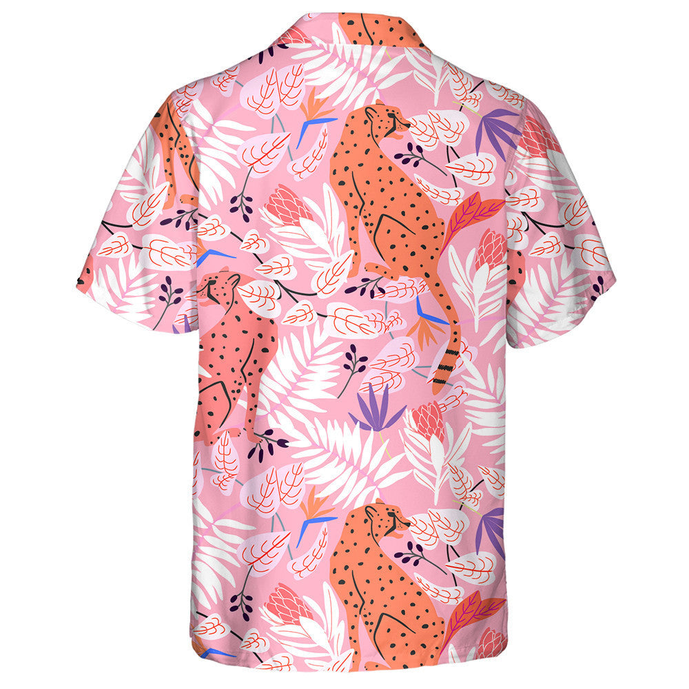 Wild African Leopard On Pink Jungle Hawaiian Shirt, Hwaiian For Gift