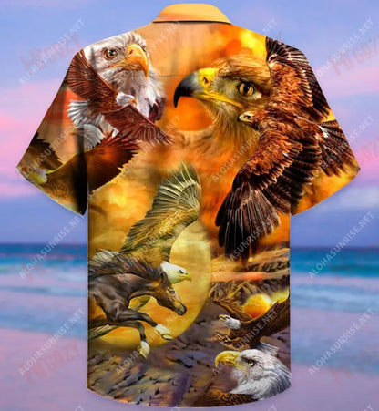 Eagle Flying In The Sunset Sky Unisex Short Sleeve Shirt Summer Hawaiian T Shirts Custom Hawaiian Shirts Hawaiian Shirt Pattern, Hawaiian Shirt Gift, Christmas Gift